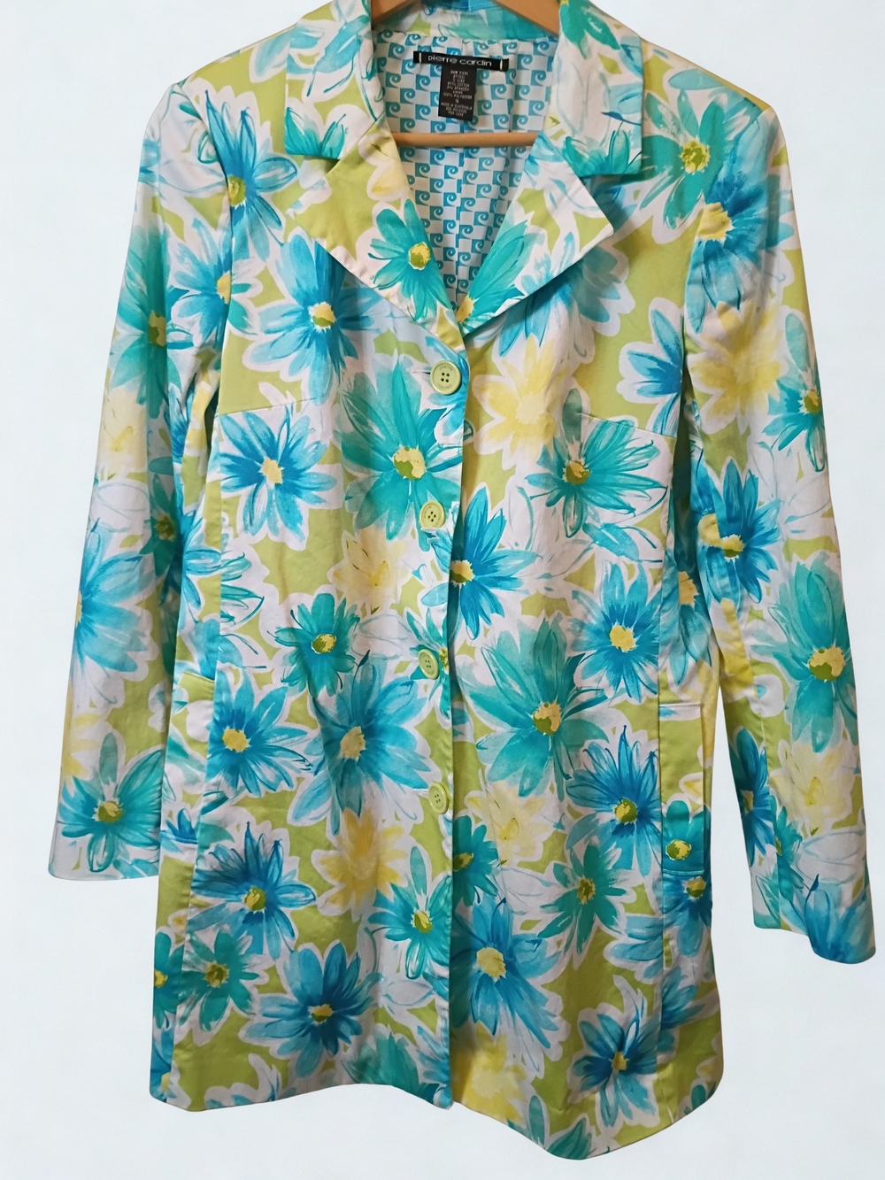 Vintage Women's Pierre Cardin Floral Print Spring Coat Plus Size 16 Preppy Y2K